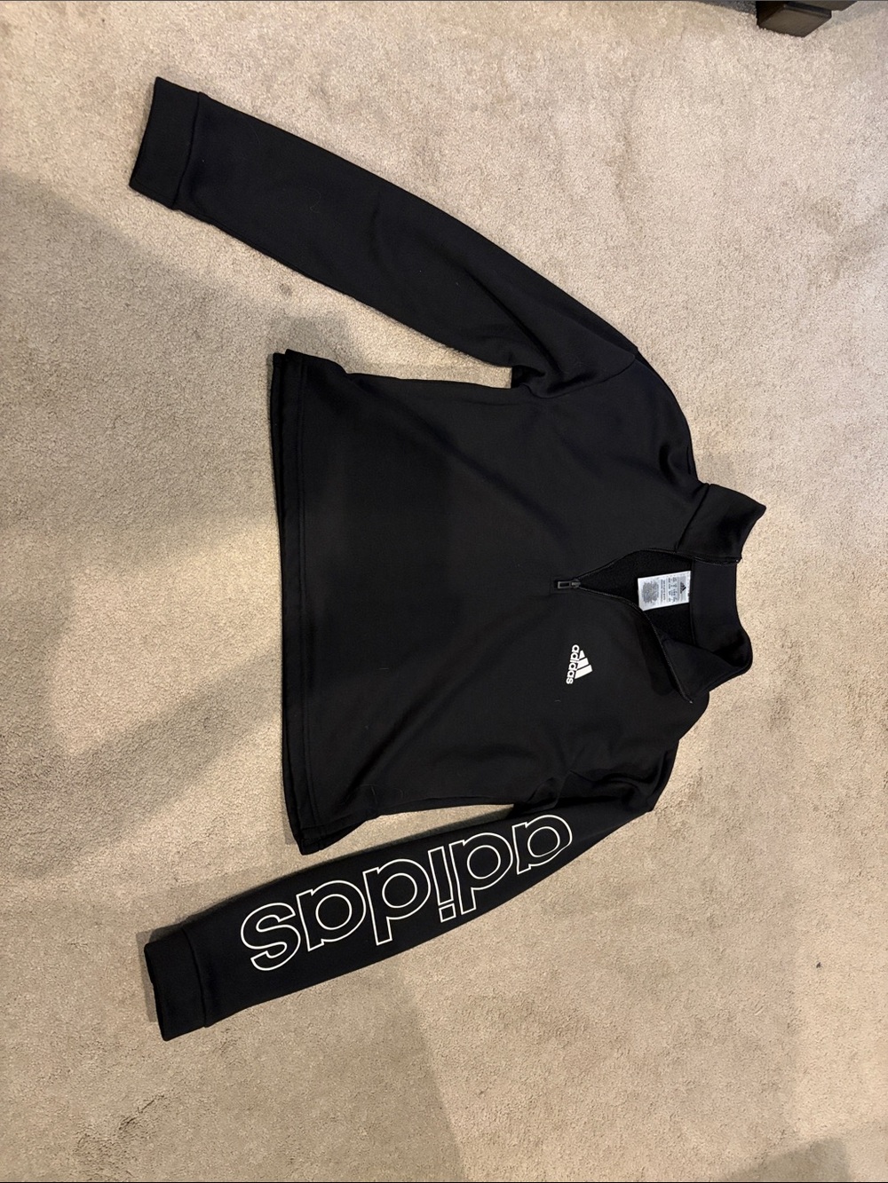adidas Black Quarter-Zip Pullover with White Sleeve Logo